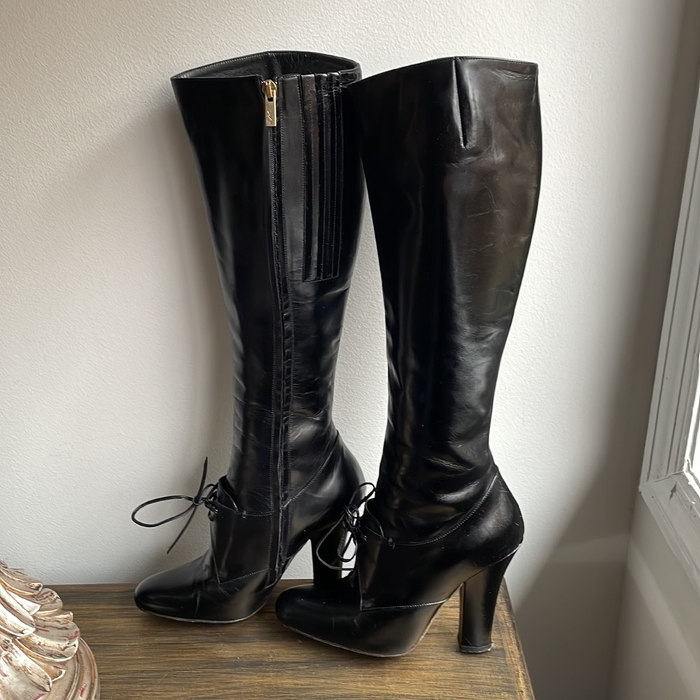 Yves Saint Laurent Black Leather Boots 36.5 approx. 6 - Picture 2 of 11